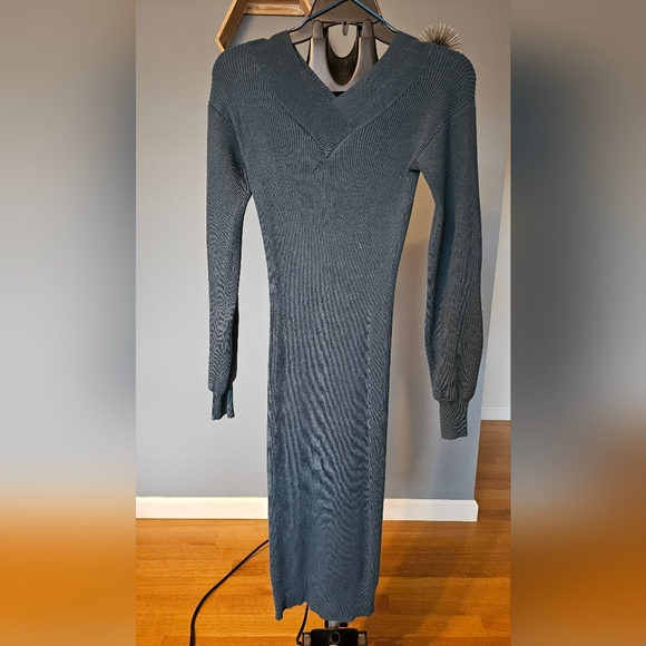 Long dark green cable knit dress Small/Medium - Picture 2 of 3